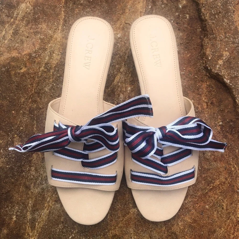 J. Crew Mini Wedge Slides with Lace-Up Ribbon NWOT